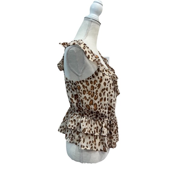 Express Small Tan Brown Leopard Ruffle Top - Picture 3 of 7